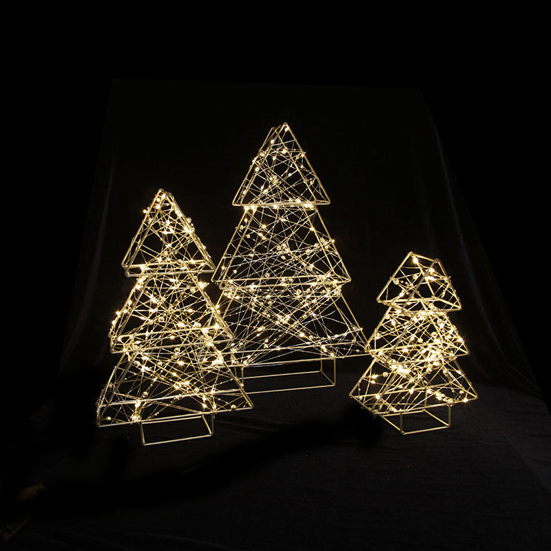 套装三铁架双面圣诞树绕铜线灯带珠珠